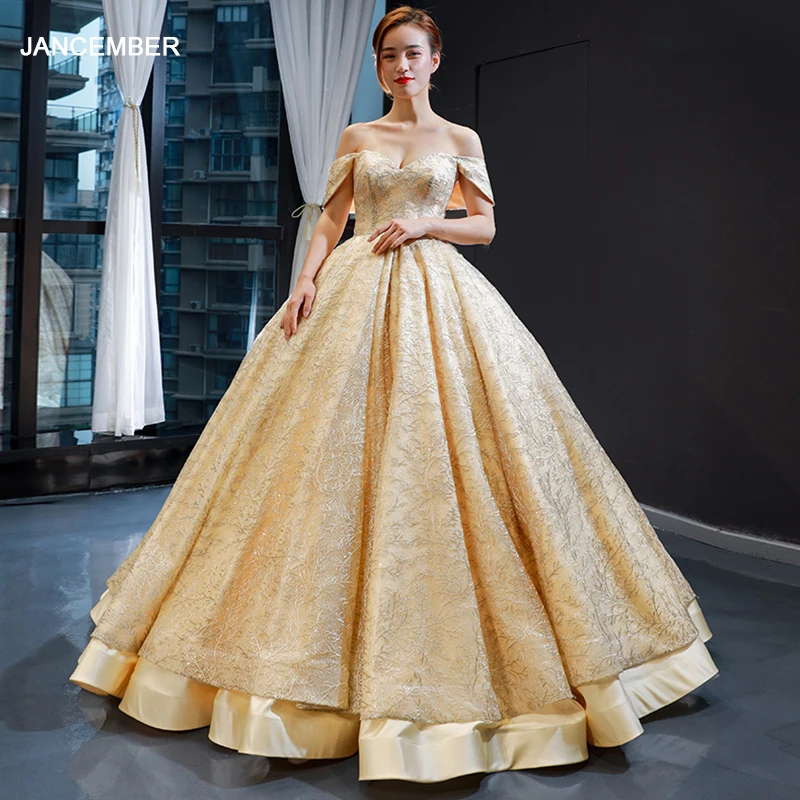 

J66938 jancember detachable evening dress strapless ball gown floor length gold occasion dresses for women robe de soiree courte