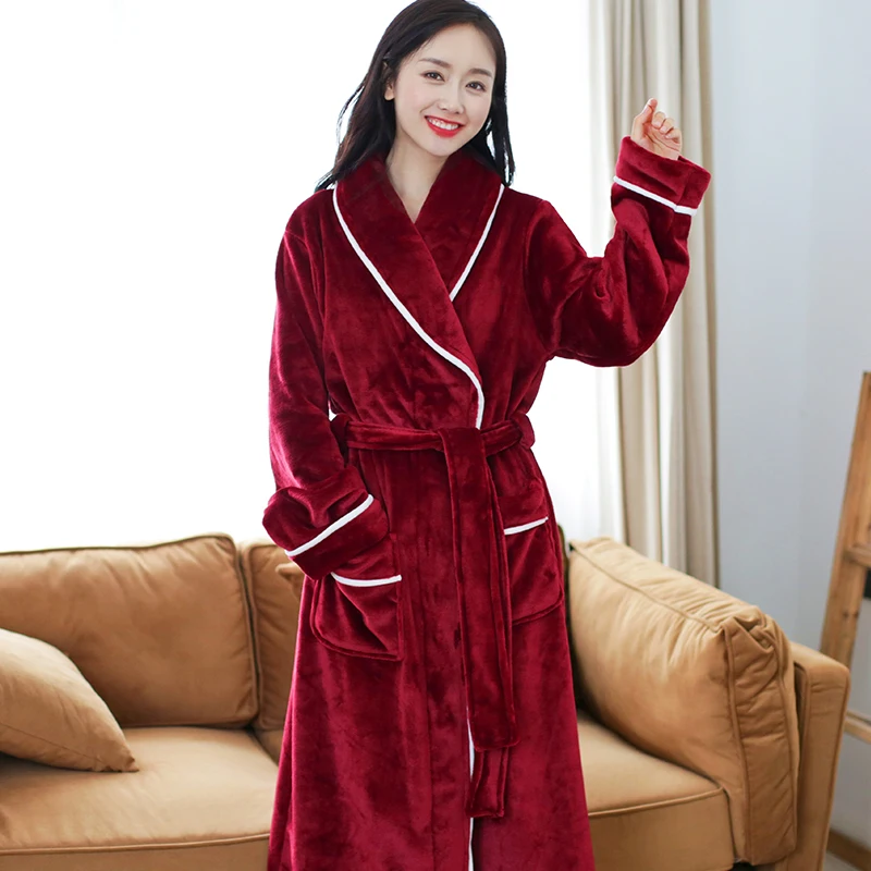 

Women or Man Lovers Winter Warm Robe Pajamas Spring and Autumn Soft Coral Fleece Thick Bathrobe Loose Home Clothes Sleep Wear