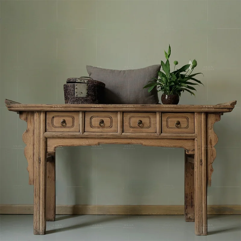 

GY Gupu's Solid Wood Console Tables Warped Head Furniture Decoration Cabinet Old Elm a Long Narrow Table Altar