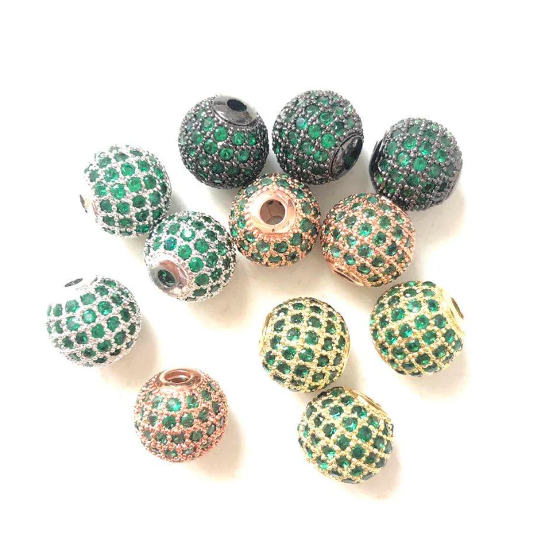 10pcs/Lot 10mm Green Color Disco Beads for Bracelet Crystal Stone Micro Pave Ball Spacers Gold-Plated Brass Waist Jewelry Supply