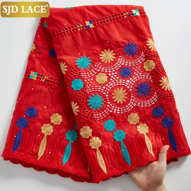 SJD LACE African 100% Cotton Lace Fabric With Eyelet Embroidery Swiss Voile Lace In Switzerland Dubai Style For Wedding SewA2291