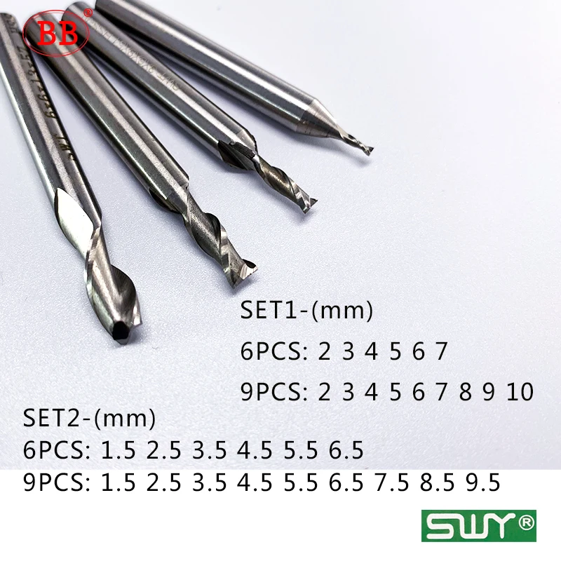 BB-End Mill Cutter Set, CNC Metal Aço, Plástico, 2, 3, 4 Flauta Dentes, 1-40mm Diâmetro, ISO Imperial Low Speed Machining Tool, HSS Cutter