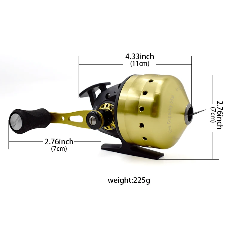 Metal Fishing Reels Line Capacity 55m High Speed Ratio 3.6:1 Handle Interchangeable for Slingshot Outdoor Hunting Shooting Fish