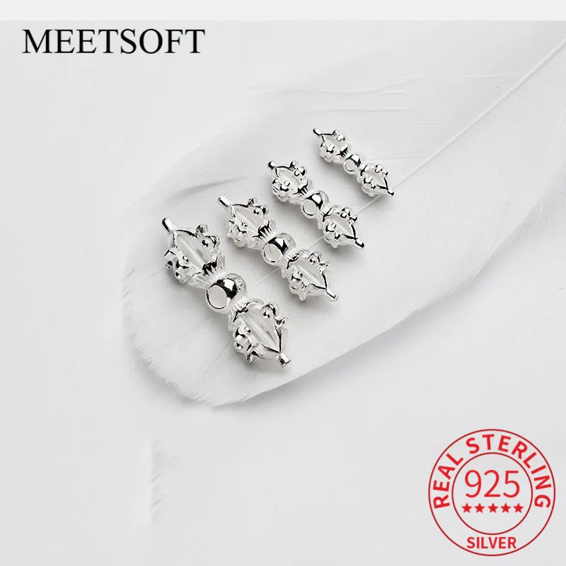 MEETSOFT Trendy Sterling Silver Flower Hollow Spacer Beads Connection Handmade Necklace Accessories of DIY  Jewelry Making