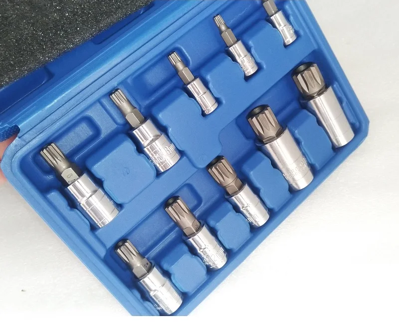 New 12 Point Sockets Set Kit Socket bit set Drive Attachment Supply 10pcs  Spline Bit With holes Proof Sockets Tools Set