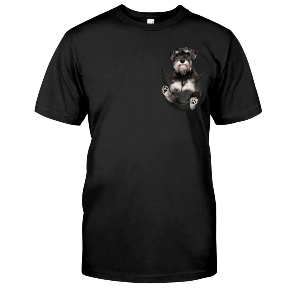 

CLOOCL Cotton T-Shirt Schnauzer Pocket 3D Print T-Shirts Men for Women Short Sleeve Tops Funny Cotton Black Tees Drop Shipping