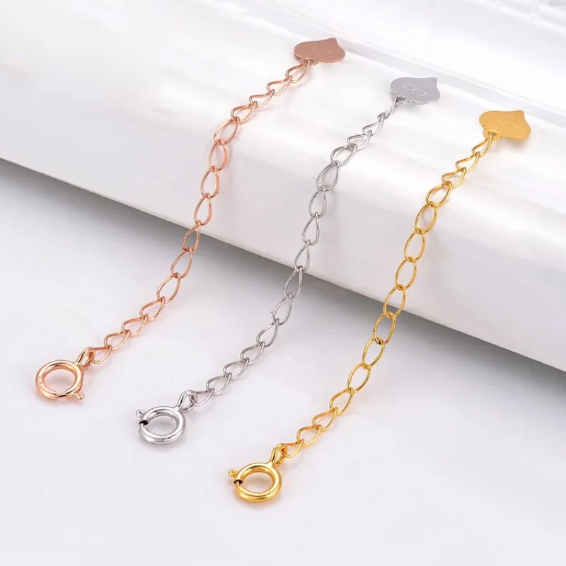 1pcs Real PURE 18K Yellow Gold Chain Extension For Necklace Bracelet DIY Rose Gold extender Chain 3cm/4cm/5cm/6cm