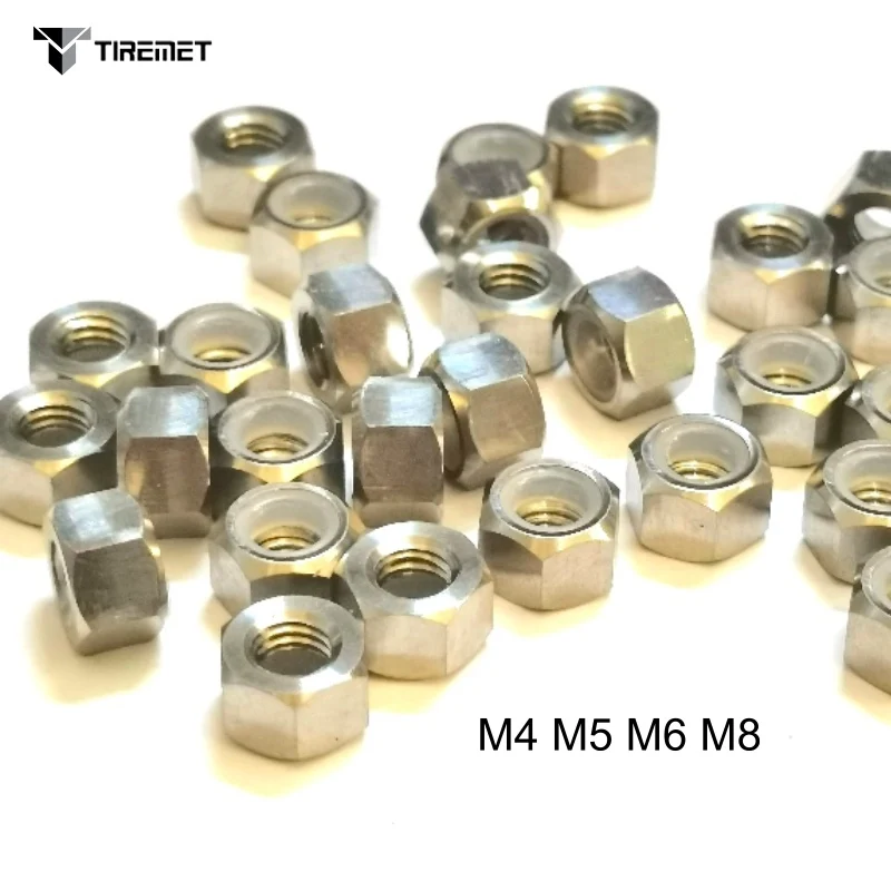 

10 шт. M4 M5 M6 M8 титановые шестигранные нейлоновые стопорные гайки DIN985 Ti6Al4V для велосипеда, мотоцикла, автомобиля, гайка оси