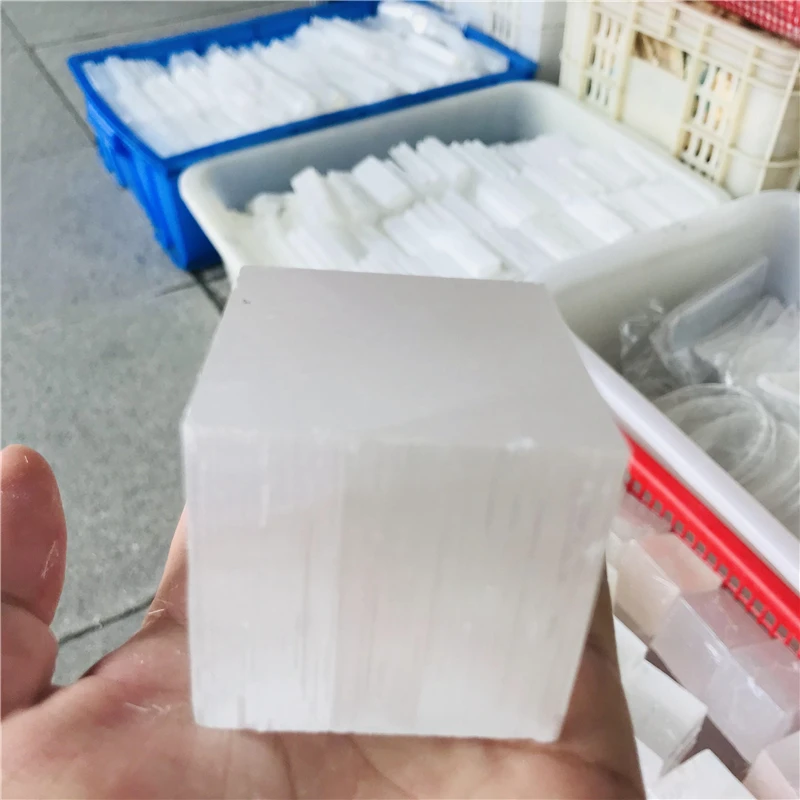 Natural selenite crystal rod square white gypsum stone geometric cube mineral specimen healing stone