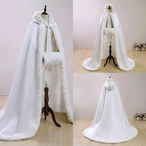 New Faux Fur Shawl White Ivory Wedding Bride Shawl Cosplay Wedding Hooded Big Cloak Princess Cloak