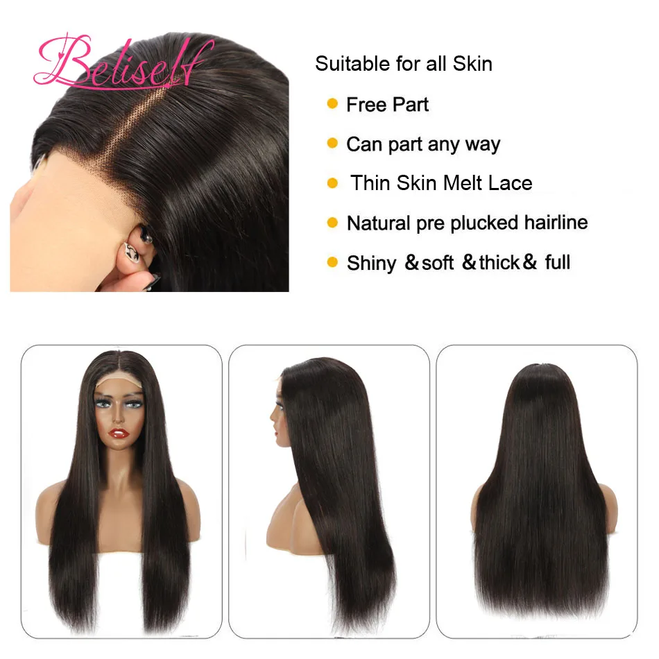 SKINLIKE Real HD Lace Front Wigs Human Hair 5x5 Lace Closure Wig 250% Density Straight Ultra-Thin HD Lace Frontal Wig Beliself