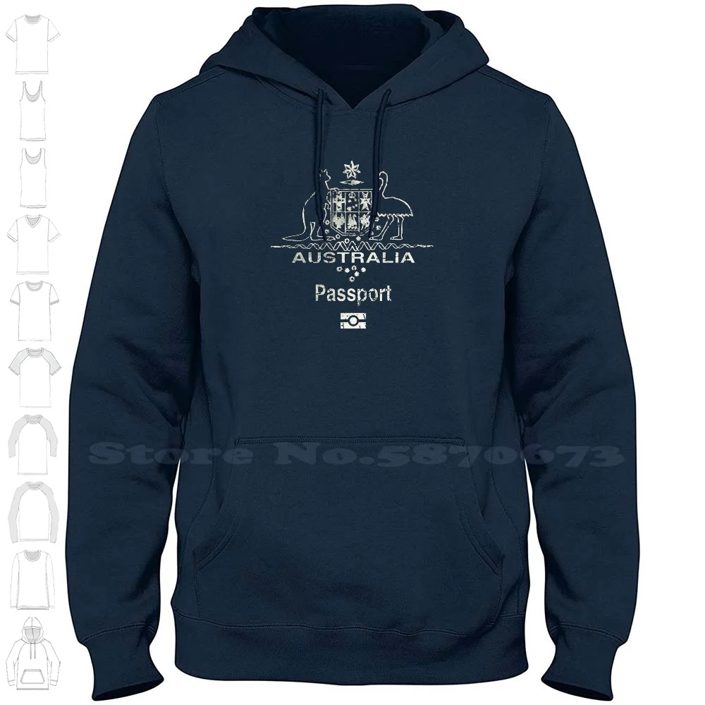 Australian Passport Vintage 100% Cotton Hoodie T-Shirt Aussie Oz Passport Diplomatic Documentation Travel Holidays Trip Airport