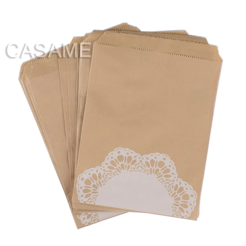 25/100pc handmade DIY candy gift bag 5x7in full kraft white style Treat craft paper Popcorn Food Safe Party Favor baking bags