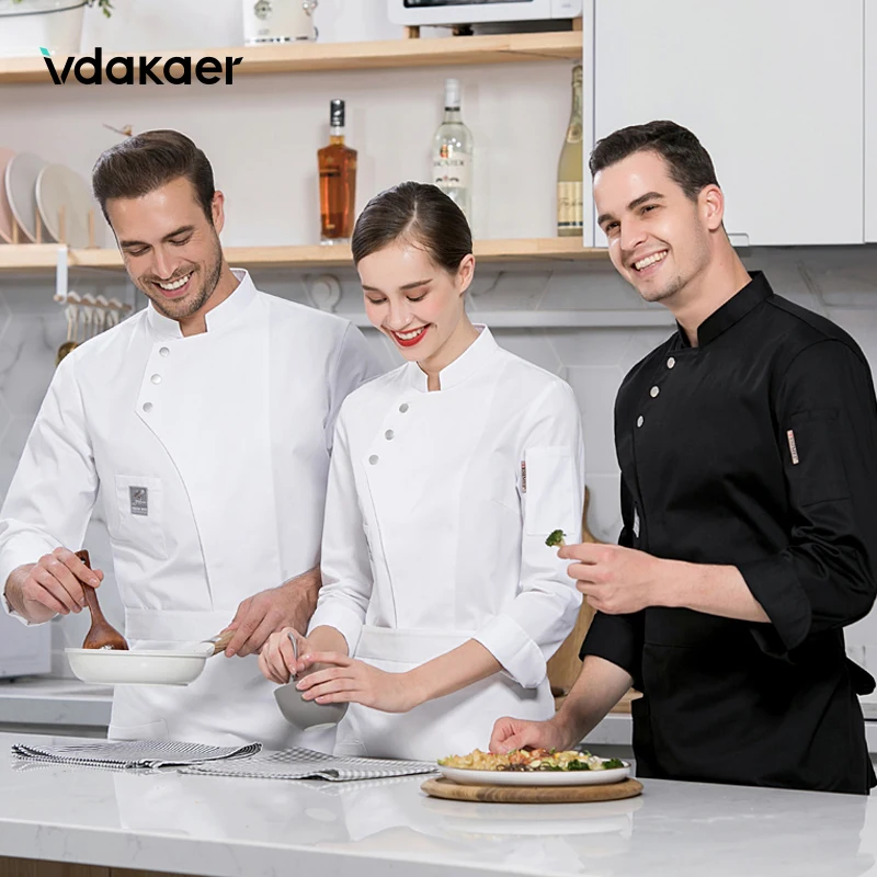 Vestes de chef à manches longues pour hommes et femmes, manteau de Chef de Restaurant de cuisine, veste de chef blanche pour femme, uniforme de