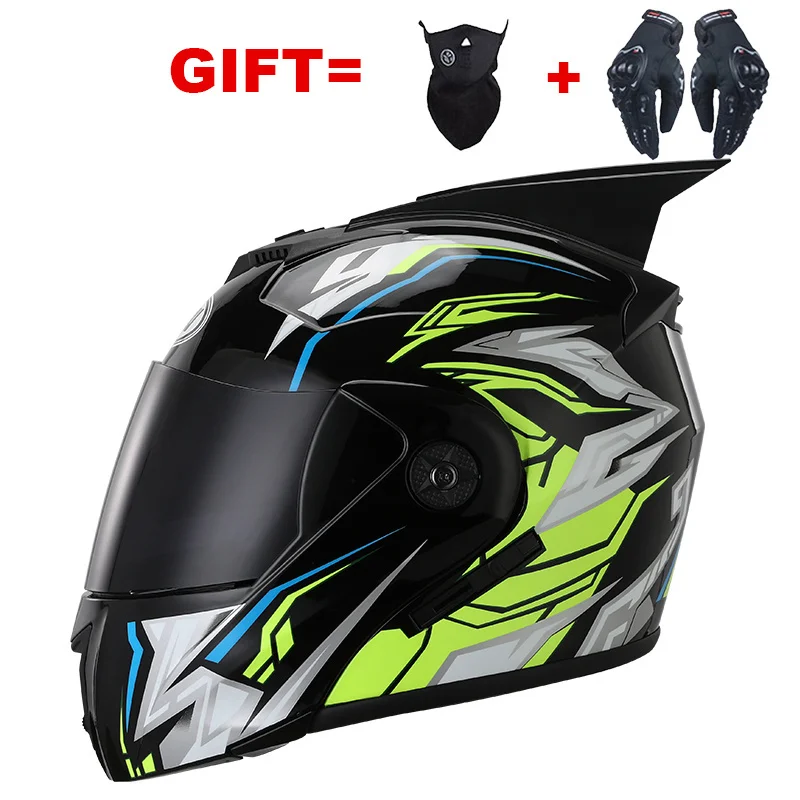 

2022 Flip Up Modular Motorcycle Helmets With Ear Dual Lens Full FaceMotocross Helmet Unisex Racing For Man Women Adults