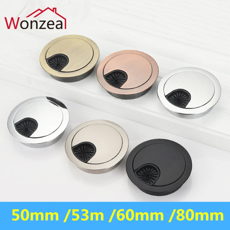 Wonzeal In Lega di Zinco Tavola Rotonda Filo Foro Coperture Porta di Uscita Del Computer PC Desk Passacavo Linea di Supporto di 50mm/53