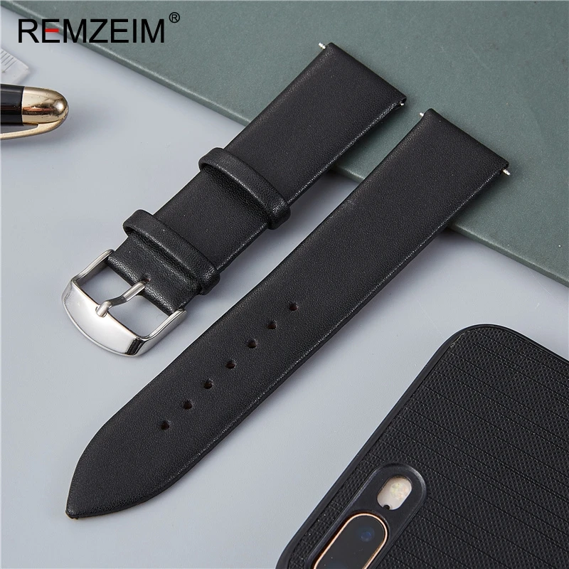 REMZEIM Genuine Leather Watch Strap 16 18 20 22mm Red White Brown Black Calfskin Leather Watchband Watch Accessories Wristband