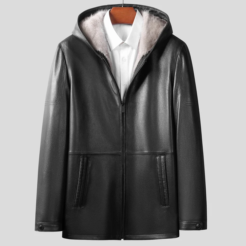 Winter Mens Leather Jacket Men Winter Autumn Fashion Hooded Plus Velvet Warm Jackets Male Zipper Pockets Leather Coats Size 5XL