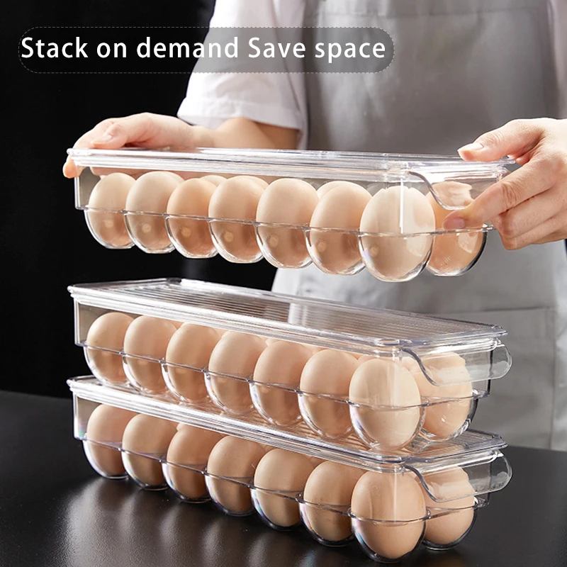 

14 Grids Kitchen Refrigerator Eggs Transparent Dispenser Egg Storage Box Egg Tray Containers Airtight Fresh Preservation