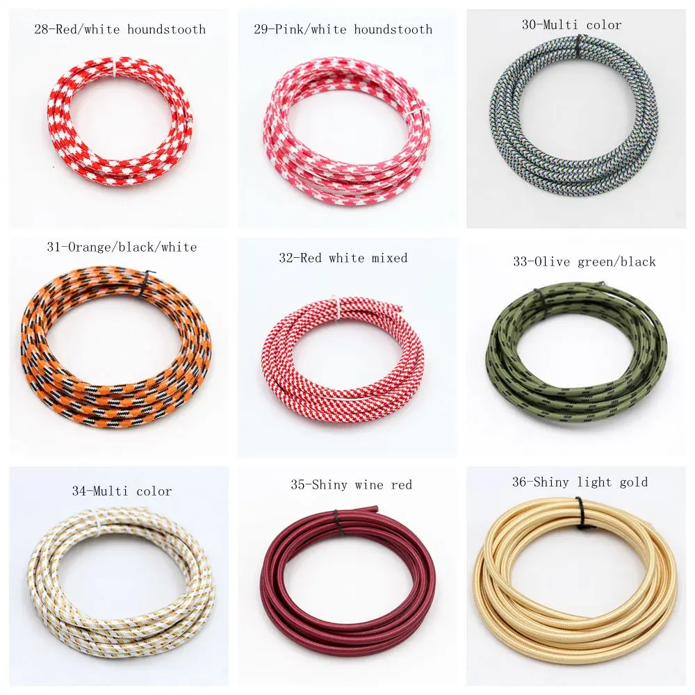 2m 3m 5m 10M VDE 2 Core 0.75mm2 Vintage Textile Covered Cable Fabric Braided Electrical Wire Flexible Colour Cord