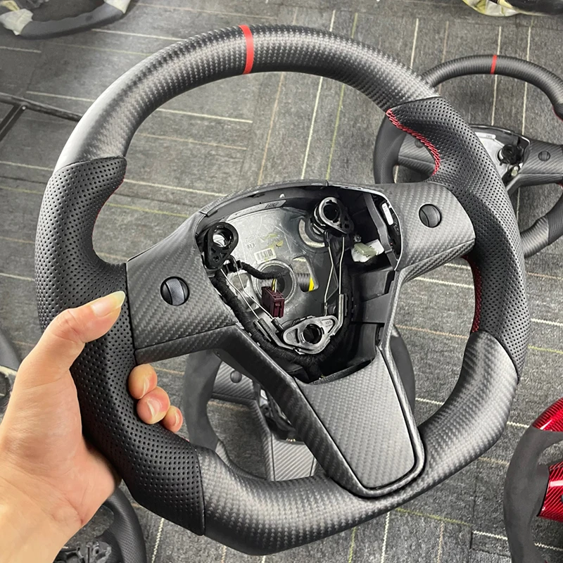 For Tesla Model Y Model 3 2017 2018 2019 2020 2021 Alcantara Display Matte Carbon Fiber Steering Wheel