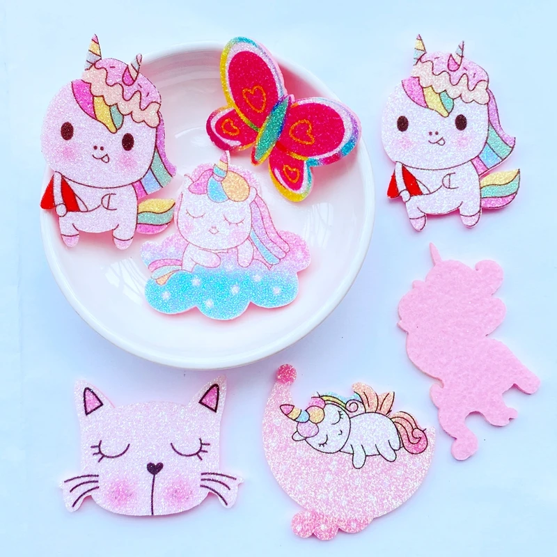20pcs/Lot Glitter Lovely Unicorn Appliques Felt Patches For Crafts Clothing DIY Scrapbooking Accessories L81