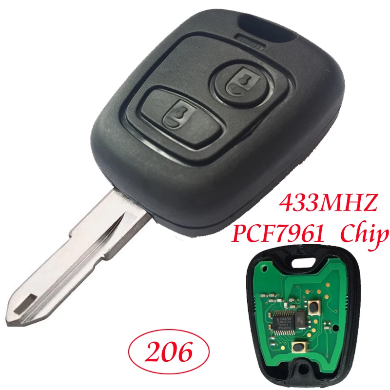 2 Button Remote Key For PEUGEOT 206 Car Key With Chip PCF7961 ID46 433MHZ &Circuit board &NE73 Uncut blade Complete Control key