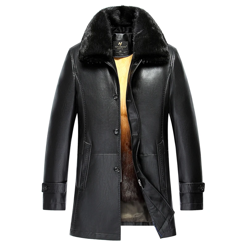 2025 جديد الرجال سترة دافئة الفراء بطانة الشتاء سترة جلدية الرجال الأسود/القهوة الفراء طوق انفصال فيستي أوم ، حجم كبير M-4XL