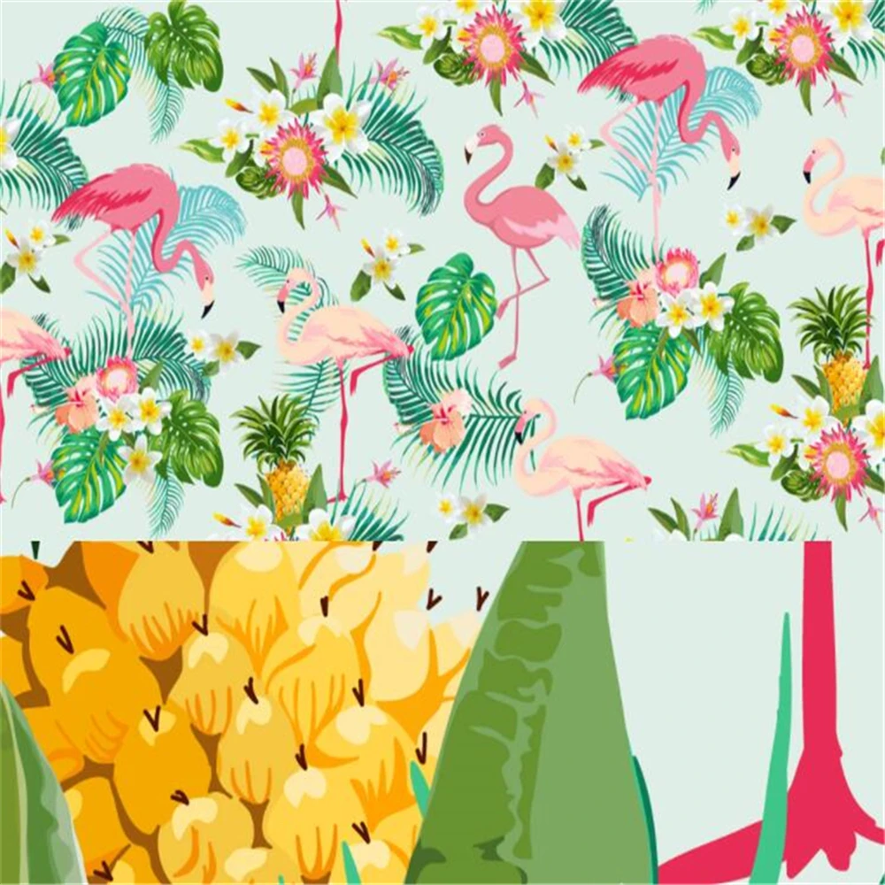 Custom Mural Wallpaper Hand Painted Flowers Pink Flamingo Background Wall Painting