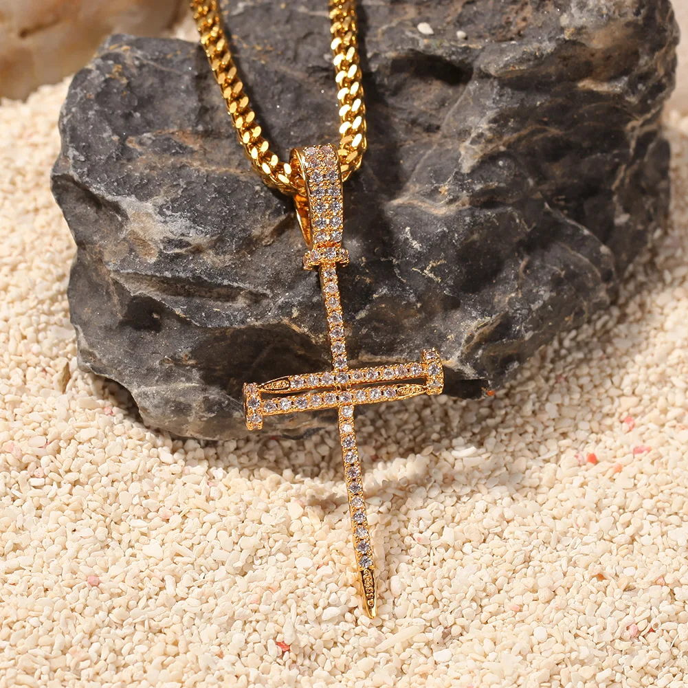 

Fashion Nail Cross Pendant&Necklace Mirco Pave Prong Setting for Men Hip Hop Jewelry BP013