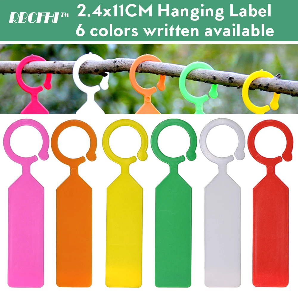 

30PCS Plastic Garden Hanging Plant Tags 11x2.4cm Ring Label Marker Colorful Bonsai Tree Collar Sign Written Available Waterproof