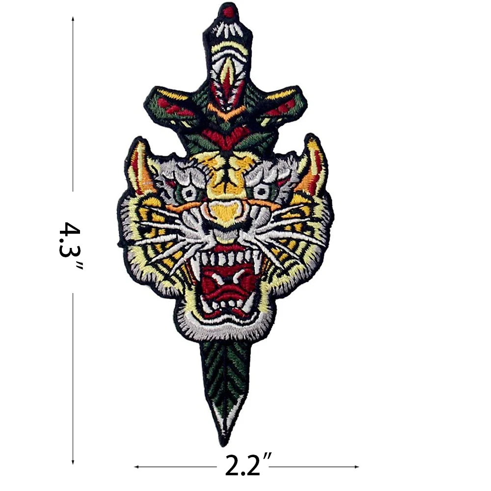 Tiger and Dagger Sword Embroidered Patches for Clothing Applique Iron On Sewing Animal Embroidery Clothes Garment Accessories