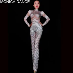 Sexy Stage Sparkly Big Legs Jumpsuits Rhinestones Sexy Bodysuit Stage Performance Nightclub Birthday Celebrate Singer Costume
