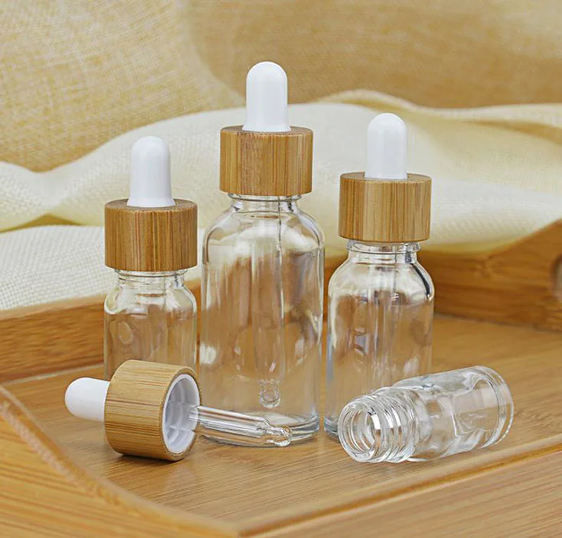 New 1000Pcs 5ml 10ml 15ml 20ml 30ml 50ml Oil Clear Bottle With Bamboo Essence In Transparent Glass Wholesale