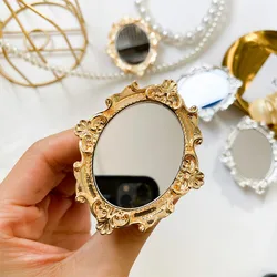 FishSheep Vintage Mini Mirror Brooches for Women Abstract Baroque Painting Gold Color and Silver Color Metal Pins for Backpacks