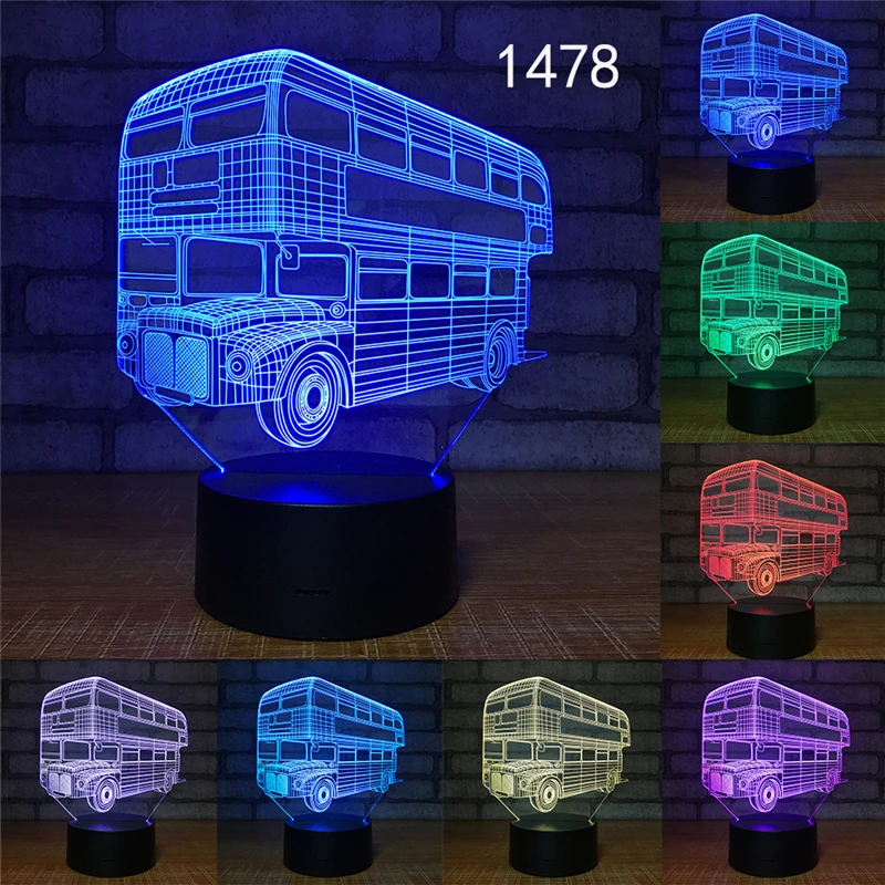 Tren 3D luz nocturna novedad LED camión coche tanque modelo LED luz nocturna hogar Deco RGB lámpara de mesa niño amigo cumpleaños regalo de Navidad