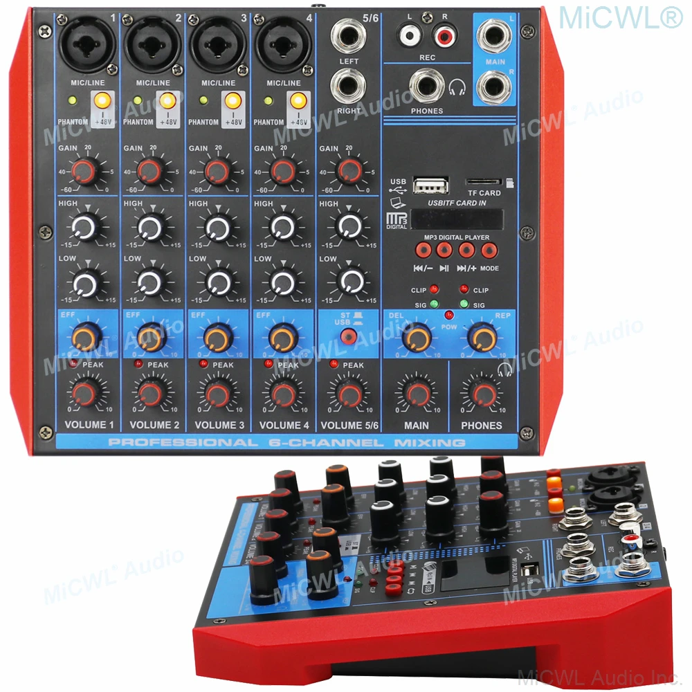 MiCWL YAMAHA Mini 6-Kanaals Computer Laptop Live Audiokaart DJ Karaoke Mixer Mixing Console Bluetooth 48V USB Power MG6-USB