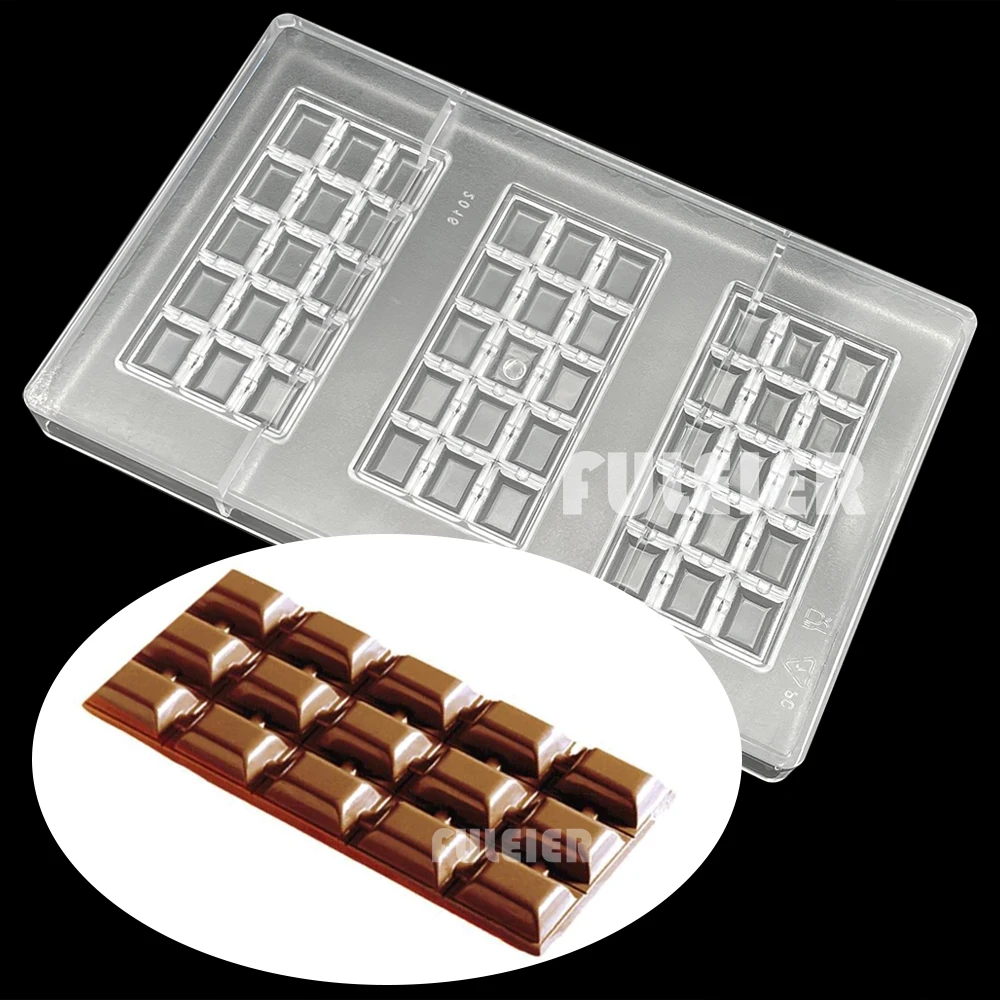 3 Hole Polycarbonate Chocolate Bar Mold For BakingMousse Candy Jelly Cake Decoration Confectionery Tools ( 54g, 120x60x9mm )