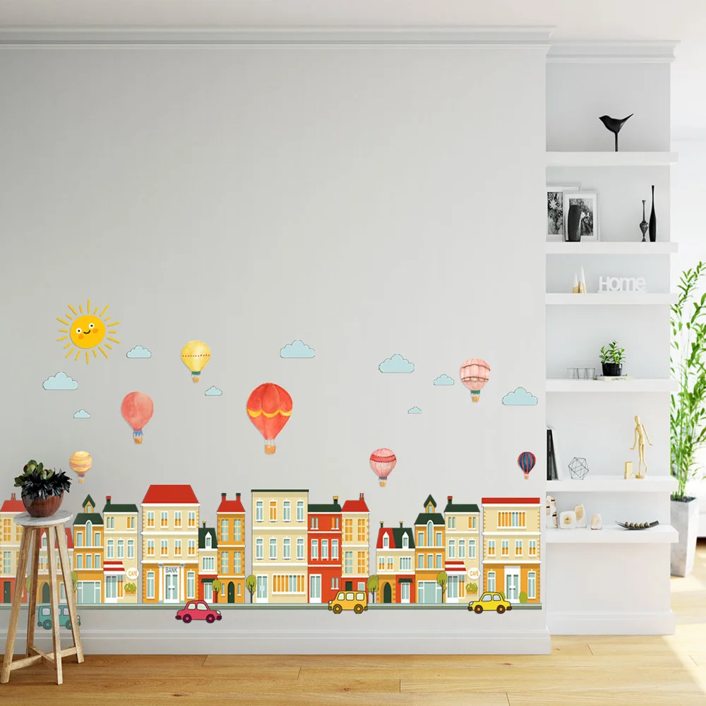 Building Car Hot Air Balloon Wall Sticker For Baby Rooms Bedroom Decorations Home Wallpaper Nursery Mural Kids Room Stickers