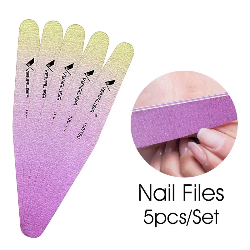 5pcs/set Nail Files For UV LED Gel Polish Manicure Nail Tool Venalisa Nail File 100/180 Double Side for Nail Design Nail Tool