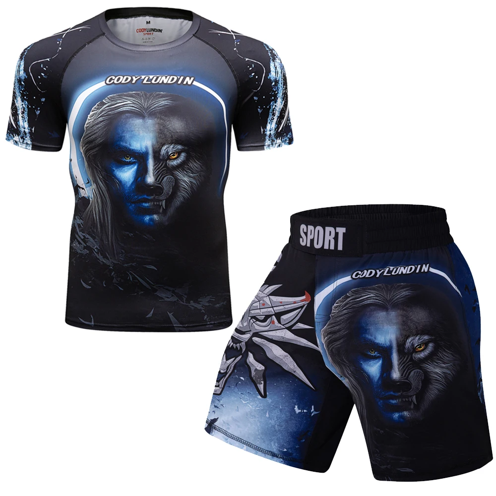 2021 MMA BJJ Rashguard T Shirts+Pants Rash Guard Fitness Tracksuit Boxing Jerseys Muay Thai Compression Men MMA Kickboxing Sport