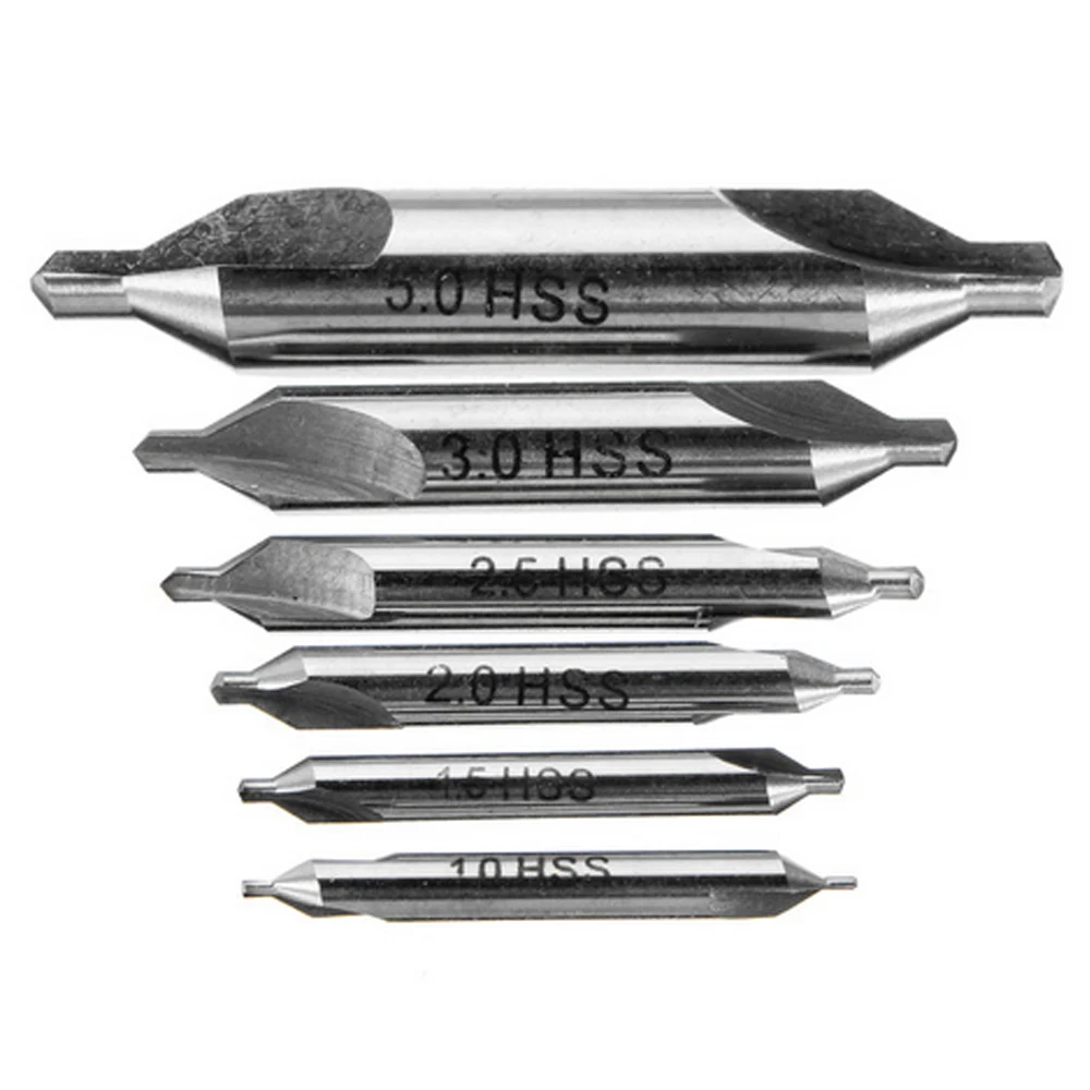 6pcs HSS Combinata Centro Trapani Svasatori 60 Gradi Angolo Bit Set 1.0 millimetri 1.5 millimetri 2.0 millimetri 2.5 millimetri 3.5 millimetri 5 millimetri di Metallo Punta del trapano 4.7