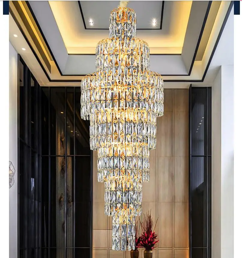 Luxury Large Crystal Pendant Lamp LED Chandelier Light D60cm H170cm Pendant Lamp Light Fixtures Stair Hotel Lamp Modern Lustres