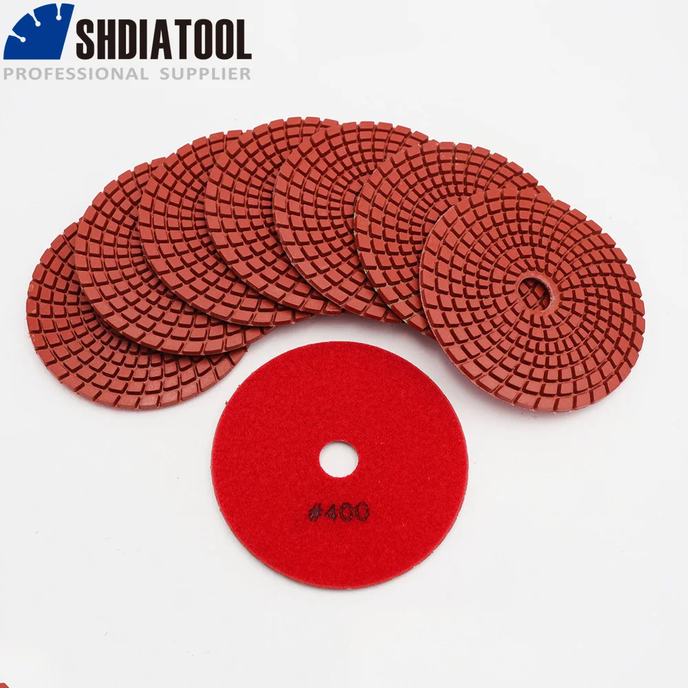 SHDIATOOL 10 pcs Dia 4 "/100mm Grit 400 Kim Cương Linh Hoạt Wet Đánh Bóng Pad Trái Phiếu Nhựa Đĩa Chà Nhám đá Cẩm Thạch đá Granite Gốm