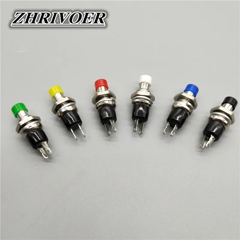 6Pcs PBS-110 Mini Momentary ปุ่มกด NO/NC 7มม.สีแดงสีเหลืองสีเขียวสีฟ้าสีดำสีขาว