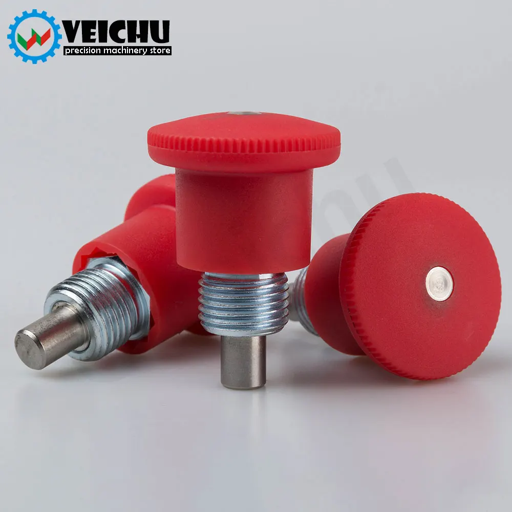 VEICHU VCN218-B/MB/C/MC Red Plastic Knob Carbon Steel Bolt Self-Locking/Return-Type Mini Indexing Plungers Locating Index