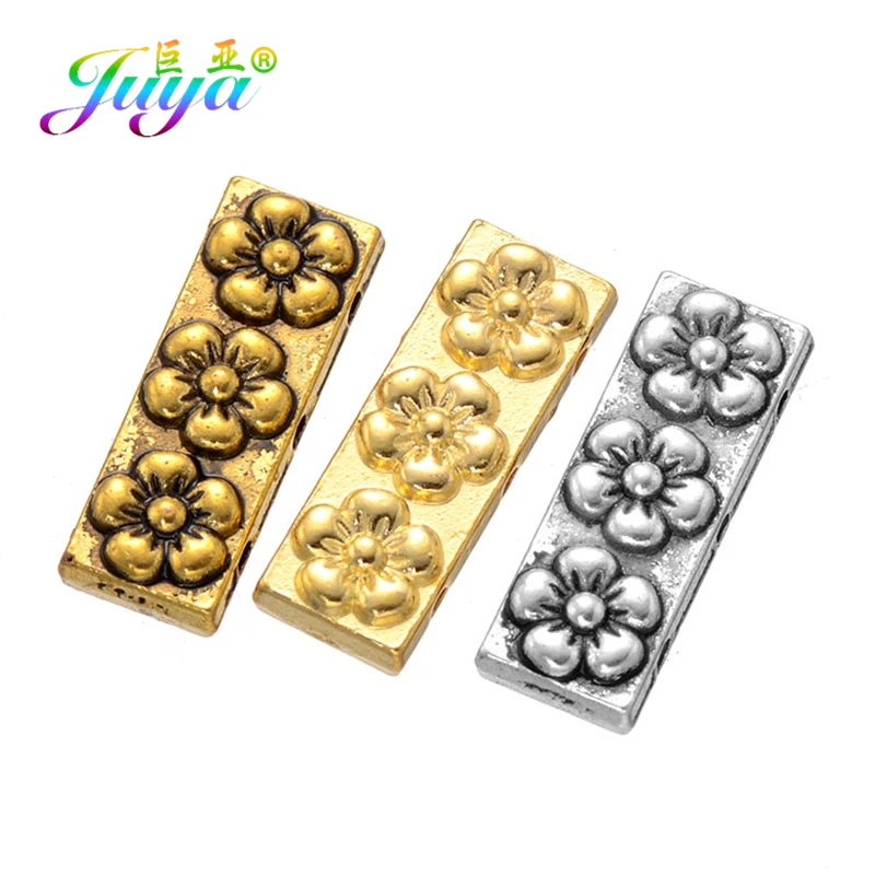 Juya 10Pcs/Lot Antique Silver Plated Jewelry Components 5 Holes Separator Spacers For DIY Natural Stones Beadwork Jewelry Making