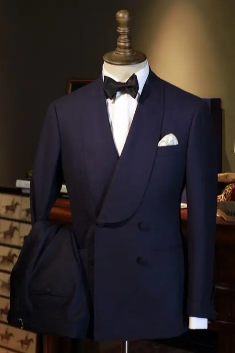 

JELTONEWIN Double Breasted Navy Blue Men Suits For Wedding Groom Tuxedos For Men Slim Fit Blazer Pants Costume Homme 2 Pieces