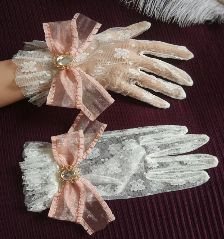 Women's sexy transparent big bow flower lace glove female spring summer thin sunscreen club party dancing driving glove R3114