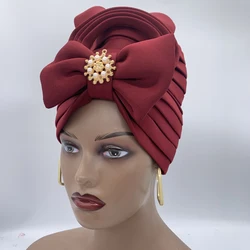 Bow-tie Turban Caps for Women Fashion African  Headtie Nigerian Wedding Gele Muslim Headscarf Bonnet Female Head Wraps